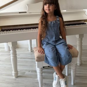 کراپ شلوار کوتاه آبی گلدوزی شده